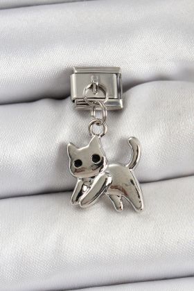 316L Çelik Sallantılı Kedi Model Gümüş Renk Nomination Charm - TJ-BC1467