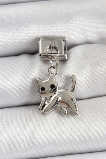 316L Çelik Sallantılı Kedi Model Gümüş Renk Nomination Charm - TJ-BC1467