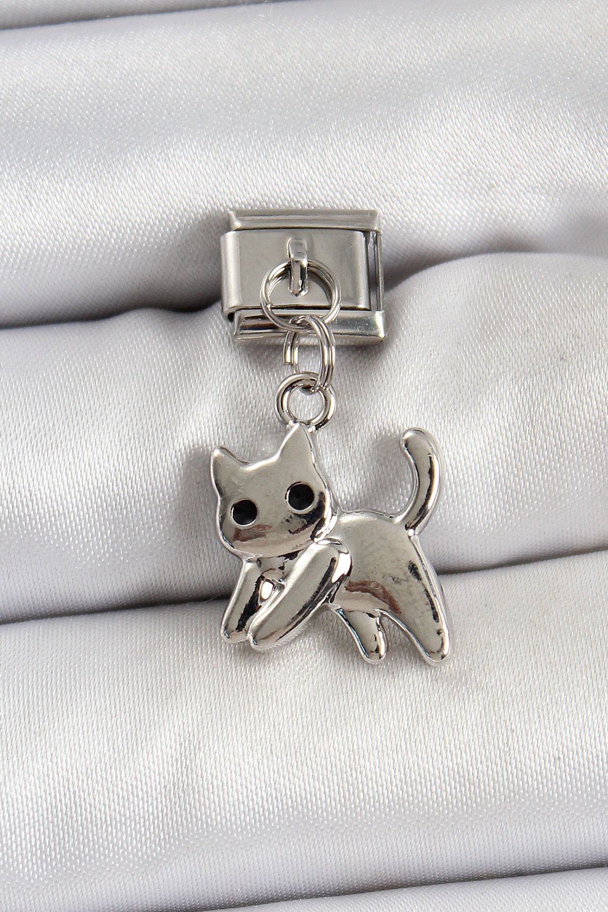 316L Çelik Sallantılı Kedi Model Gümüş Renk Nomination Charm - TJ-BC1467