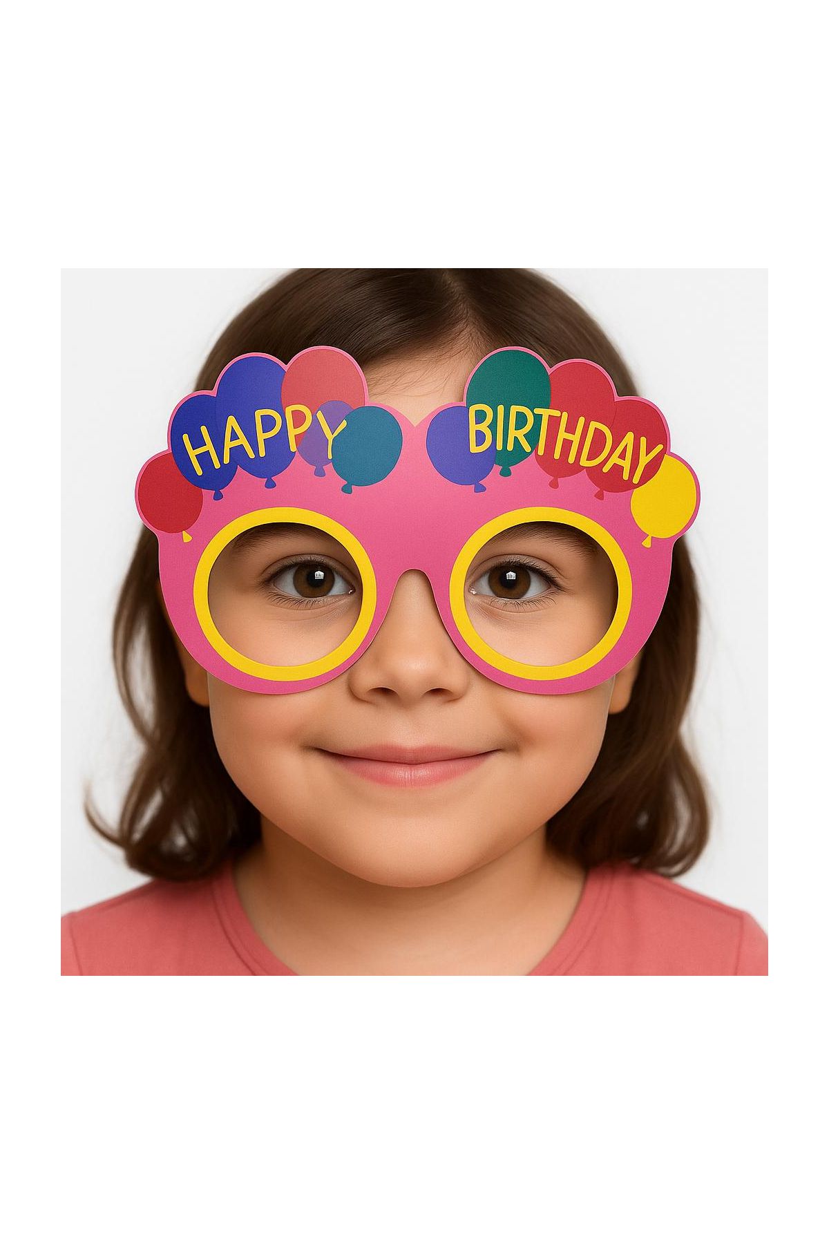 Balon Desenli Karton Doğum Günü Gözlükleri 6 Adet Pembe Renk