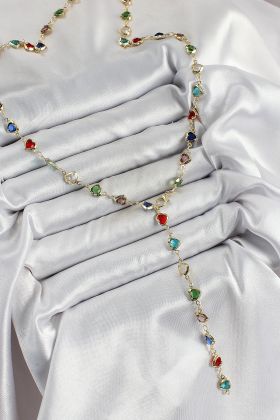 Pirinç Gold Renk Karışık Renk Zirkon Taşlı Kalpli Y Kadın Kolye - TJ-BKO10303