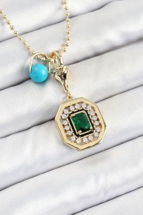 Gold Renk Pirinç Zirkon Taşlı Kadın Serenay Kolyesi - TJ-BKO10304