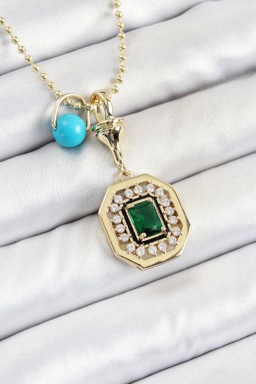 Gold Renk Pirinç Zirkon Taşlı Kadın Serenay Kolyesi - TJ-BKO10304