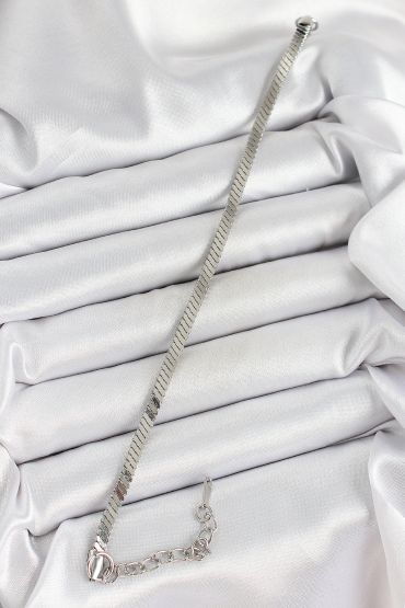 316L Çelik Gümüş Renk Yassı Zincir Model Kadın Bileklik - TJ-BB7085