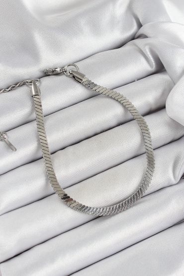 316L Çelik Gümüş Renk Yassı Zincir Model Kadın Bileklik - TJ-BB7085