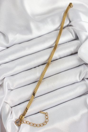 316L Çelik Gold Renk Yassı Zincir Model Kadın Bileklik - TJ-BB7086