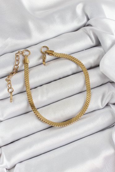 316L Çelik Gold Renk Yassı Zincir Model Kadın Bileklik - TJ-BB7086