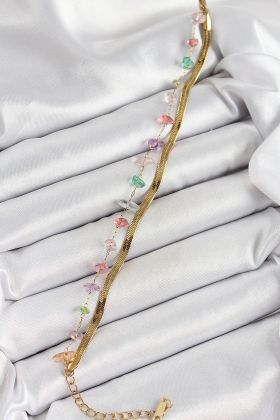 316L Çelik Gold Renk Kristal Karışık Renkli Taşlı Kadın Bileklik - TJ-BB7091