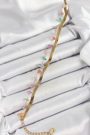 316L Çelik Gold Renk Kristal Karışık Renkli Taşlı Kadın Bileklik - TJ-BB7091