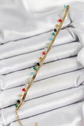 316L Çelik Gold Renk Kristal Karışık Renkli Taşlı 2'li Kadın Bileklik - TJ-BB7092