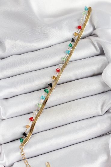 316L Çelik Gold Renk Kristal Karışık Renkli Taşlı 2'li Kadın Bileklik - TJ-BB7092