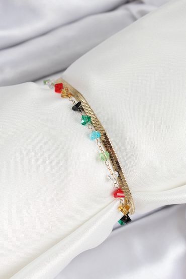 316L Çelik Gold Renk Kristal Karışık Renkli Taşlı 2'li Kadın Bileklik - TJ-BB7092