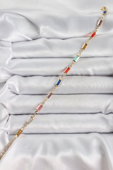 Pirinç Gold Renk Karışık Renkli Kare Zirkon Taşlı Kadın Bileklik - TJ-BB7040