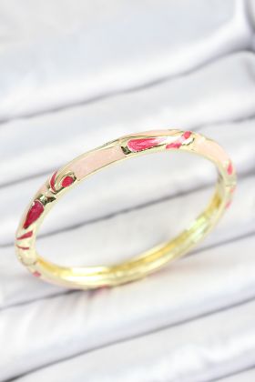 Mineli Pirinç Pembe Desenli Gold Renk Kadın Kelepçe - TJ-BB7113