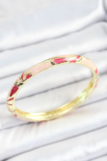 Mineli Pirinç Pembe Desenli Gold Renk Kadın Kelepçe - TJ-BB7113