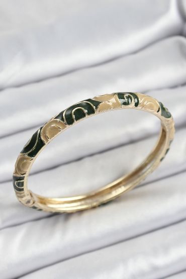 Mineli Pirinç Siyah ve Kahverengi Motifli Kadın Kelepçe - TJ-BB7170