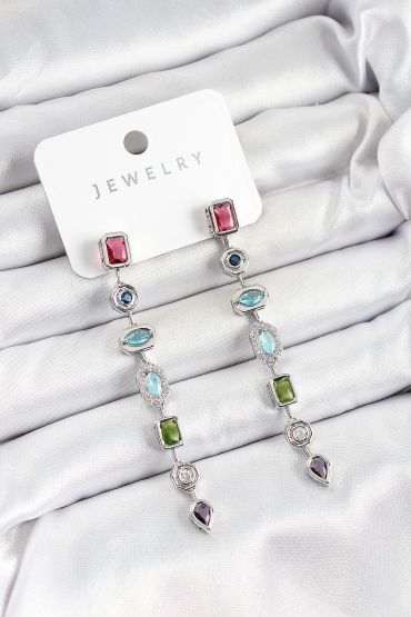 Pirinç Renkli Zirkon Taşlı Sallantılı Model Gümüş Renk Kadın Küpe - TJ-BKP10743