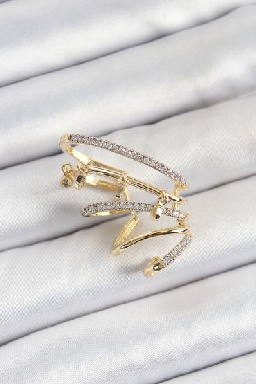 Pirinç Zirkon Taşlı Sıkıştırma Sağ Kıkırdak Gold Renk Kadın Küpe - TJ-BKP10753