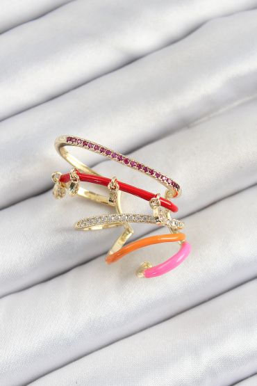 Pirinç Zirkon Taşlı Kırmızı Turuncu Pembe Sıkıştırma Sağ Kıkırdak Gold Renk Kadın Küpe - TJ-BKP10755