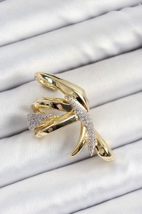 Pirinç Zirkon Taşlı Sıkıştırma Sağ Kıkırdak Gold Renk Kadın Küpe - TJ-BKP10756