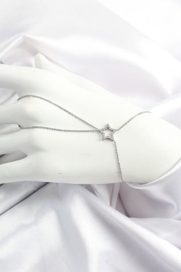 Pirinç Gümüş Renk Zirkon Taşlı Yıldız Model Şahmeran - TJ-SN677