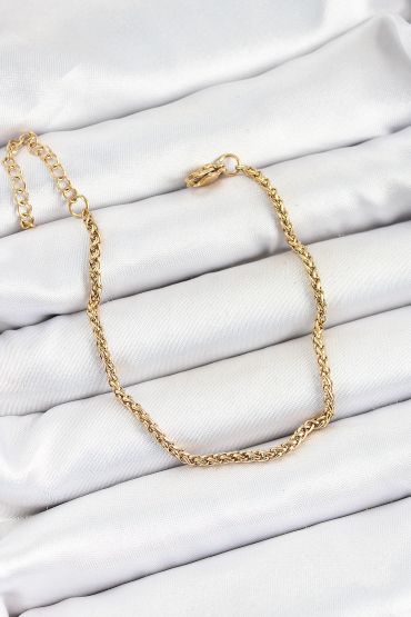 316L Çelik Gold Renk Örgü Burgu Zincir Erkek Bileklik - TJ-EB3729