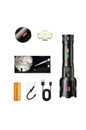 Profesyonel Zoomlu 50W Şarjlı Powerbank Avcı Polis El Feneri PS-9885