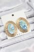 Pirinç Mermer Desenlli Mavi Sedef Oval Vintage Model Gold Renk Kadın Küpe - TJ-BKP10777