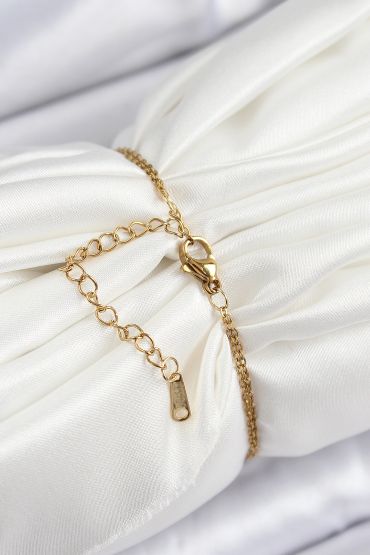 316L Çelik Zincir Mor Mineli Sanatsal Portre İnci Detaylı Papatya Model Gold Renk Kadın Bileklik - TJ-BB7231