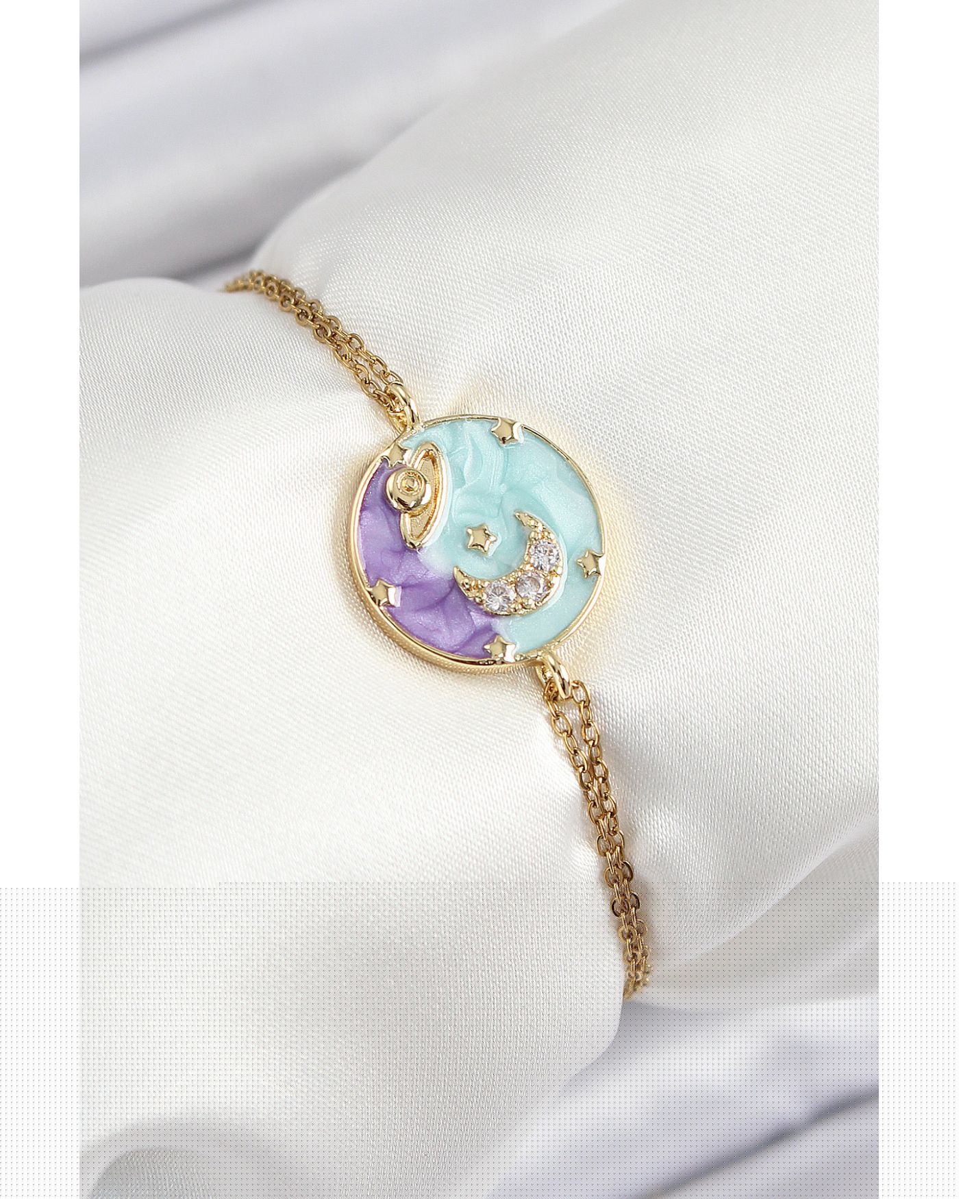 316L Çelik Zincir Mineli Sanatsal Portre Zirkon Taşlı Gezegen Model Gold Renk Kadın Bileklik - TJ-BB7233