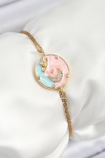 316L Çelik Zincir Mineli Sanatsal Portre Zirkon Taşlı Gezegen Model Gold Renk Kadın Bileklik - TJ-BB7234