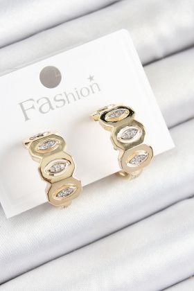 Pirinç Zirkon Taşlı Damla Figürlü Halka Model Gold Renk Kadın Küpe - TJ-BKP10784