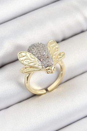Pirinç Zirkon Taşlı Arı Model Gümüş Ve Gold Renk Kadın Yüzük - TJ-BYK3792