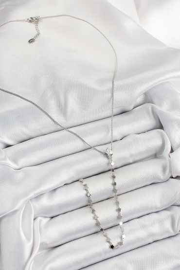 Pirinç Zirkon Taşlı Yıldız Figürlü Y Model Gümüş Renk Kadın Kolye - TJ-BKO10309