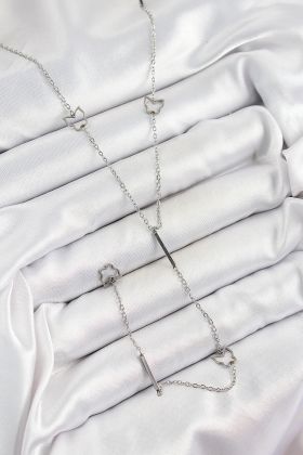 316L Çelik Kelebek Figürlü Y Model Gümüş Renk Kadın Kolye - TJ-BKO10330