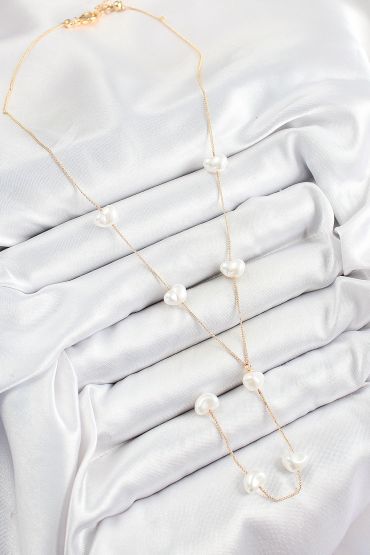 316L Çelik İncili Kalp Figürlü Y Model Gold Renk Kadın Kolye - TJ-BKO10335