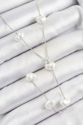 316L Çelik İncili Kalp Figürlü Y Model Gümüş Renk Kadın Kolye - TJ-BKO10336