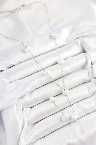 316L Çelik İncili Kalp Figürlü Y Model Gümüş Renk Kadın Kolye - TJ-BKO10336