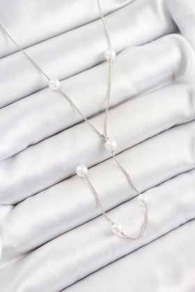 316L Çelik İnci Figürlü Y Model Gümüş Renk Kadın Kolye - TJ-BKO10337