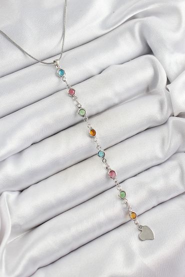 Pirinç Gümüş Renk Karışık Renk Zirkon Taşlı Y Kadın Kolye - TJ-BKO10339