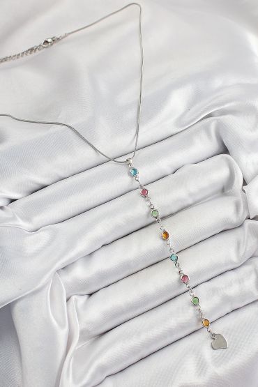 Pirinç Gümüş Renk Karışık Renk Zirkon Taşlı Y Kadın Kolye - TJ-BKO10339