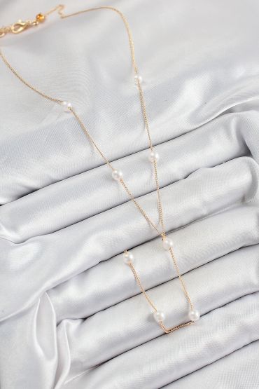 316L Çelik İnci Figürlü Y Model Gold Renk Kadın Kolye - TJ-BKO10340