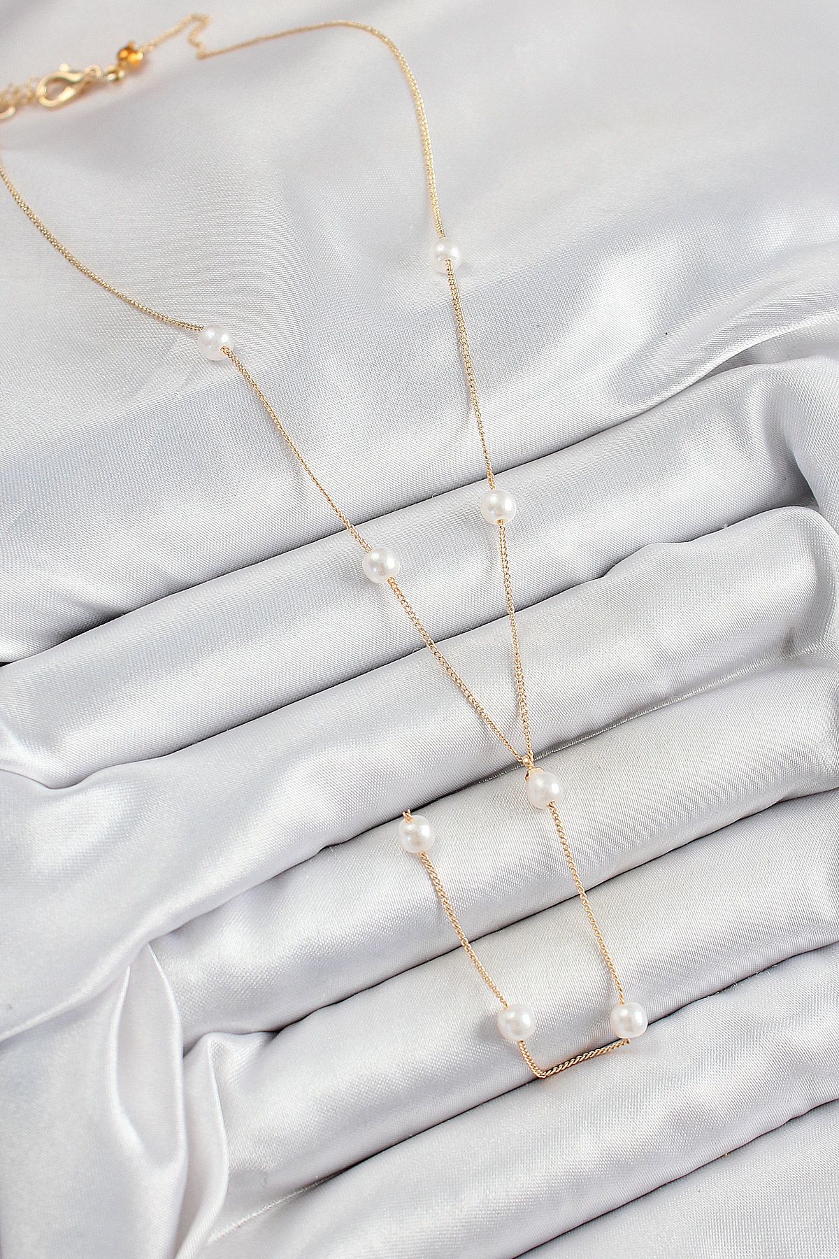 316L Çelik İnci Figürlü Y Model Gold Renk Kadın Kolye - TJ-BKO10340