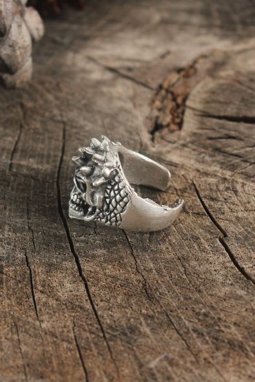 Antik Gümüş Renk Kuru Kafa Model Ayarlanabilir Erkek Bileklik - TJ-EY593