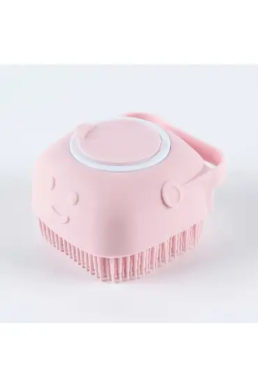 Şampuan Hazneli Kedi Köpek Silikon Duş Fırçası 11 cm Pembe