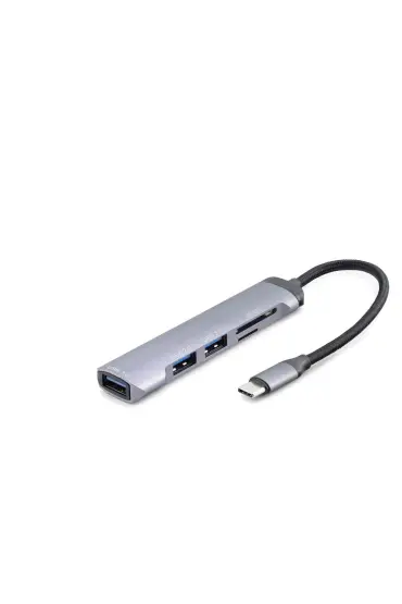 Usb Hub Combo 5In1 Usb Type-C Sd + Tf Card Gri HDX7039