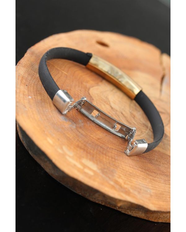 Gold Renk Metal Kuru Kafalı Tasarım Siyah Renk Silikon Erkek Bileklik - TJ-EB2515-KS