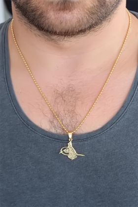 Gold Renk Metal Tuğra Figürlü Erkek Kolye - TJ-ERK340