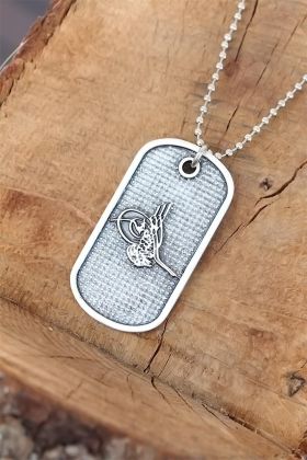 Top Zincirli Osmanlı Tuğrası Tasarım Eskitme Gümüş Renk Kolye - TJ-ERK641-KS