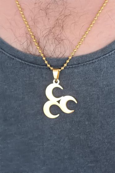 Gold Renk Metal 3 Hilal Figürlü Erkek Kolye - TJ-ERK346